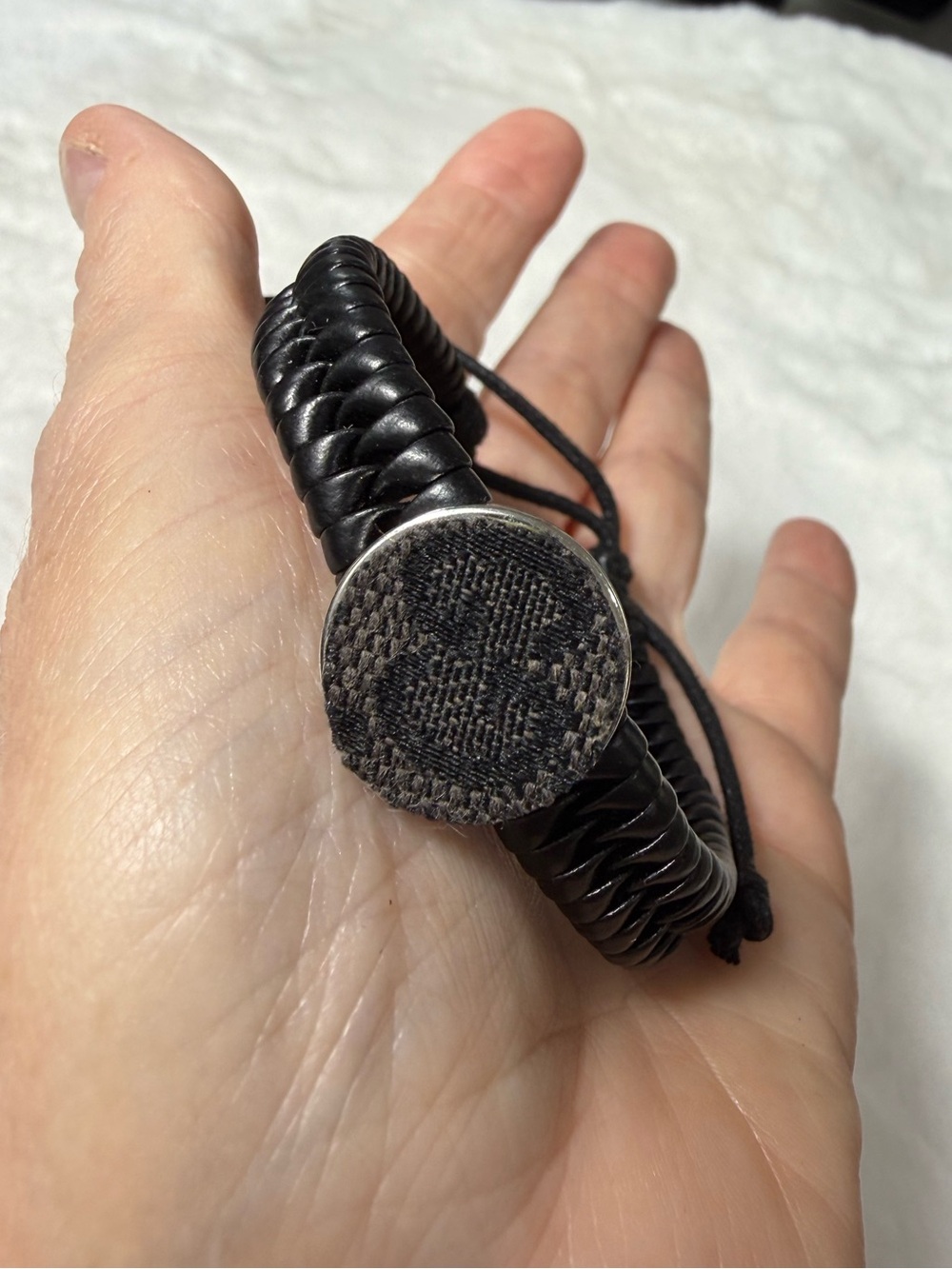 Gucci upcycled charm Black Braided Leather Bracelet